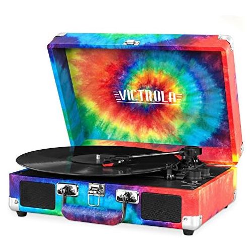  [아마존베스트]Victrola Vintage 3-Speed Bluetooth Suitcase Turntable with Speakers, Tie Dye