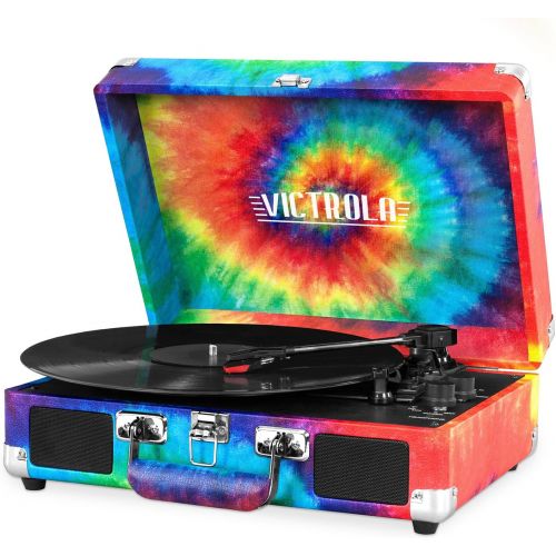  [아마존베스트]Victrola Vintage 3-Speed Bluetooth Suitcase Turntable with Speakers, Tie Dye