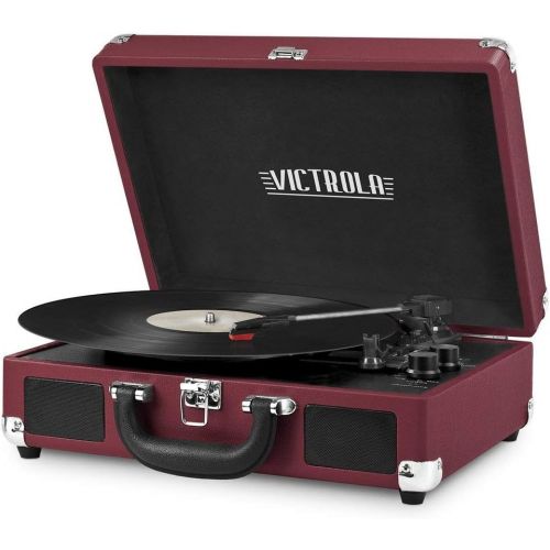  [아마존베스트]Victrola Vintage 3-Speed Bluetooth Suitcase Turntable with Speakers, Marsala