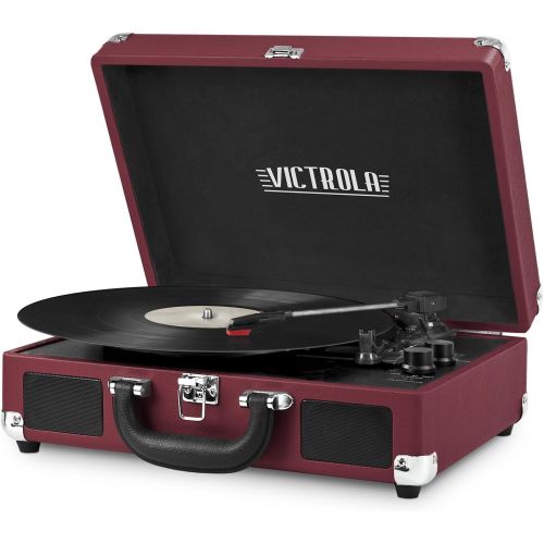  [아마존베스트]Victrola Vintage 3-Speed Bluetooth Suitcase Turntable with Speakers, Marsala