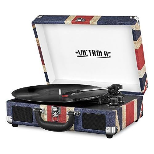  [아마존베스트]Victrola Vintage 3-Speed Bluetooth Suitcase Turntable with Speakers, UK Flag