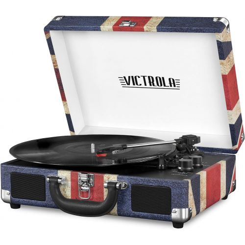  [아마존베스트]Victrola Vintage 3-Speed Bluetooth Suitcase Turntable with Speakers, UK Flag