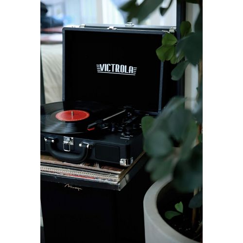  Victrola Vintage 3-Speed Bluetooth Suitcase Turntable with Speakers, Black