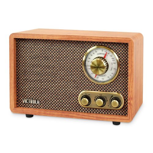  Victrola Retro Wood Bluetooth FM/AM Radio with Rotary Dial, Walnut