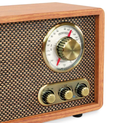  Victrola Retro Wood Bluetooth FM/AM Radio with Rotary Dial, Walnut