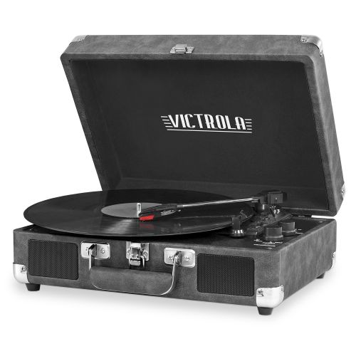  Victrola Vintage 3-Speed Bluetooth Suitcase Turntable with Speakers, Gray