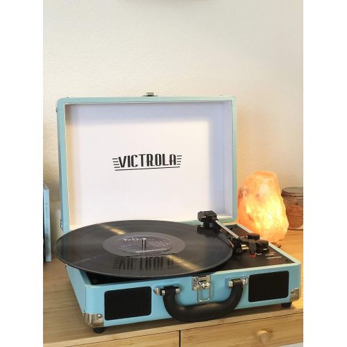  Victrola Vintage 3-Speed Bluetooth Suitcase Turntable with Speakers, Aqua Turquoise