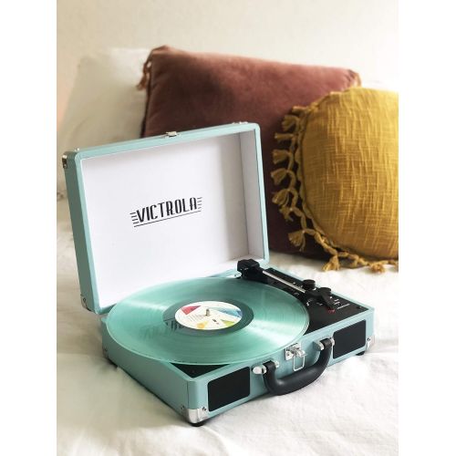  Victrola Vintage 3-Speed Bluetooth Suitcase Turntable with Speakers, Aqua Turquoise