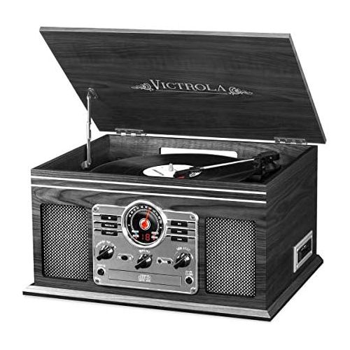  Victrola Nostalgic Classic Wood 6-in-1 Bluetooth Turntable Entertainment Center, Graphite