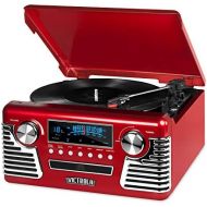 [아마존베스트]Victrola 50s Retro 3-Speed Bluetooth Turntable with Stereo, CD Player and Speakers, Red