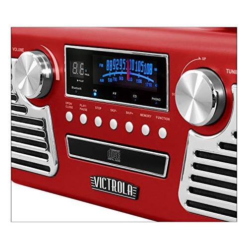  Victrola 50s Retro 3-Speed Bluetooth Turntable with Stereo, CD Player and Speakers, Red