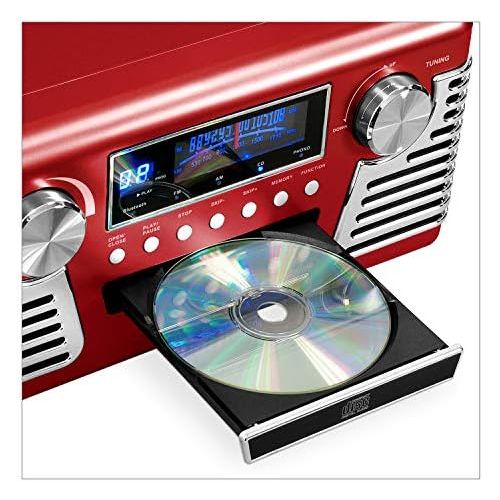  Victrola 50s Retro 3-Speed Bluetooth Turntable with Stereo, CD Player and Speakers, Red