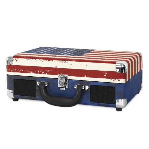  Victrola Vintage 3-Speed Bluetooth Suitcase Turntable with Speakers, American Flag