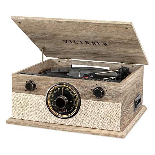  Victrola 6-in-1 Bluetooth Record Player with 3-Speed Turntable, CD, Cassette Player and AM/FM Radio, Farmhouse Oatmeal