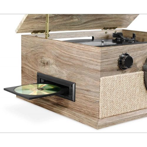  Victrola 6-in-1 Bluetooth Record Player with 3-Speed Turntable, CD, Cassette Player and AM/FM Radio, Farmhouse Oatmeal