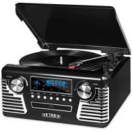 [아마존베스트]Victrola 50s Retro 3-Speed Bluetooth Turntable with Stereo, CD Player and Speakers, Black