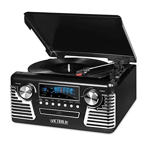  Victrola 50s Retro 3-Speed Bluetooth Turntable with Stereo, CD Player and Speakers, Black