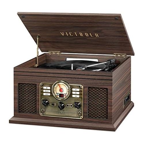  Victrola Nostalgic Classic Wood 6-in-1 Bluetooth Turntable Entertainment Center, Espresso