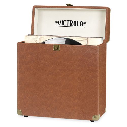  Victrola Vintage Vinyl Record Storage Carrying Case for 30+ Records, Brown