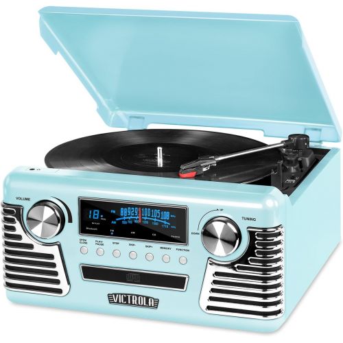  Victrola 50s Retro 3-Speed Bluetooth Turntable with Stereo, CD Player and Speakers, Teal