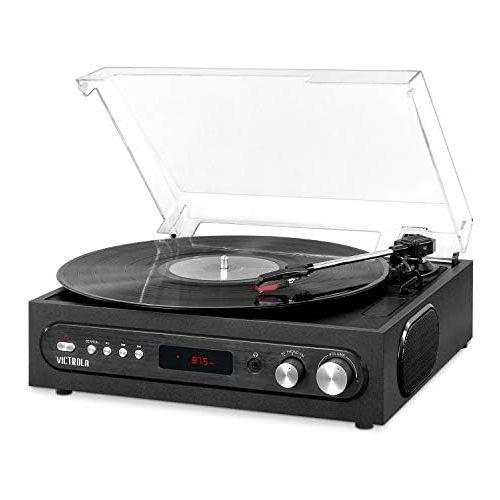  Victrola All-in-1 Bluetooth Record Player with Built in Speakers and 3-Speed Turntable Black (VTA-65-BLK)