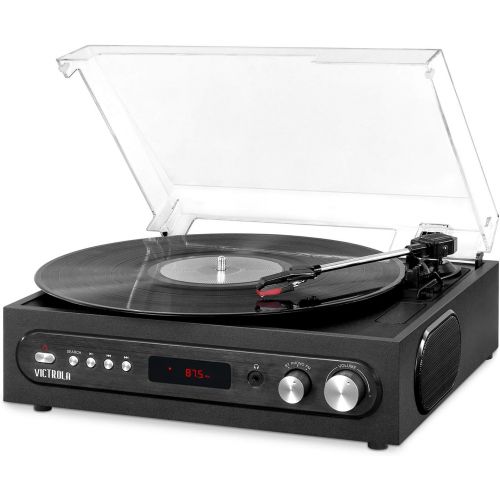  Victrola All-in-1 Bluetooth Record Player with Built in Speakers and 3-Speed Turntable Black (VTA-65-BLK)