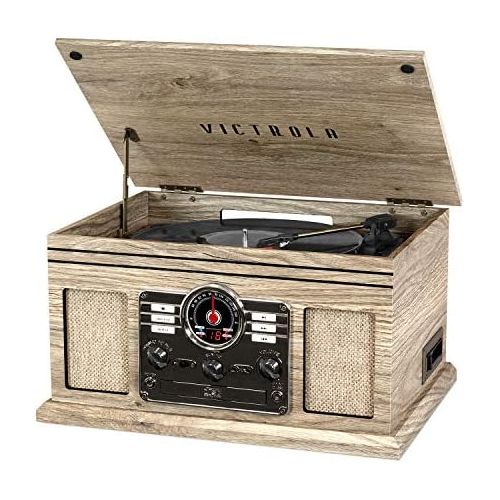  Victrola Nostalgic Classic Wood 6-in-1 Bluetooth Turntable Entertainment Center, Farmhouse Oatmeal VTA-200B-FOT: Electronics