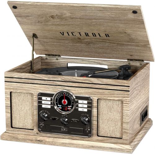  Victrola Nostalgic Classic Wood 6-in-1 Bluetooth Turntable Entertainment Center, Farmhouse Oatmeal VTA-200B-FOT: Electronics