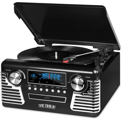  Victrola 50s Retro 3-Speed Bluetooth Turntable with Stereo, CD Player and Speakers, Black