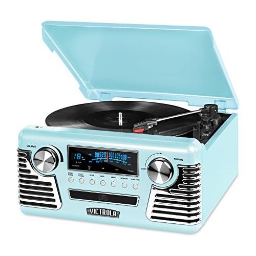  Victrola 50s Retro 3-Speed Bluetooth Turntable with Stereo, CD Player and Speakers, Teal