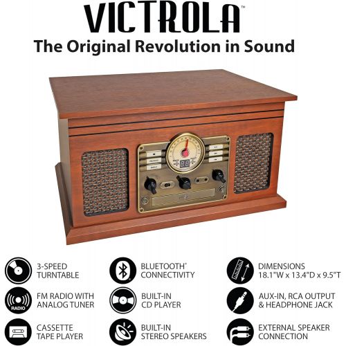  Victrola Nostalgic Classic Wood 6-in-1 Bluetooth Turntable Entertainment Center, Mahogany