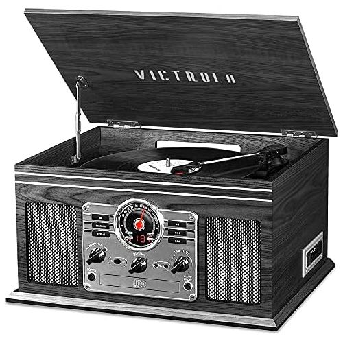  Victrola Nostalgic Classic Wood 6-in-1 Bluetooth Turntable Entertainment Center, Graphite
