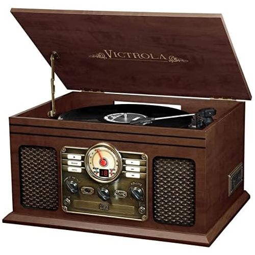  Victrola Nostalgic Classic Wood 6-in-1 Bluetooth Turntable Entertainment Center, Espresso