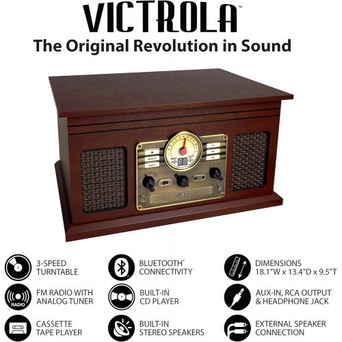  Victrola Nostalgic Classic Wood 6-in-1 Bluetooth Turntable Entertainment Center, Espresso