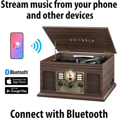  Victrola Nostalgic Classic Wood 6-in-1 Bluetooth Turntable Entertainment Center, Espresso