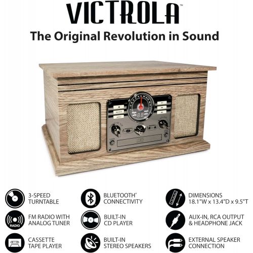  Victrola Nostalgic Classic Wood 6-in-1 Bluetooth Turntable Entertainment Center, Farmhouse Oatmeal VTA-200B-FOT