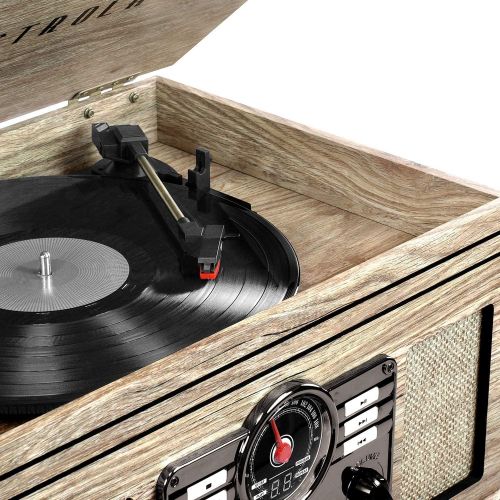  Victrola Nostalgic Classic Wood 6-in-1 Bluetooth Turntable Entertainment Center, Farmhouse Oatmeal VTA-200B-FOT