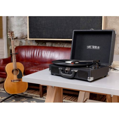  Victrola Vintage 3-Speed Bluetooth Suitcase Turntable with Speakers, Black