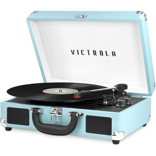  Innovative Technology VSC-550BT-TQ Victrola Vintage 3-Speed Bluetooth Suitcase Turntable with Speakers, Turquoise