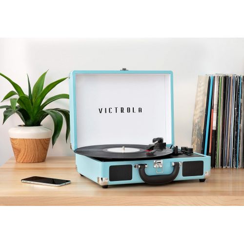  Innovative Technology VSC-550BT-TQ Victrola Vintage 3-Speed Bluetooth Suitcase Turntable with Speakers, Turquoise