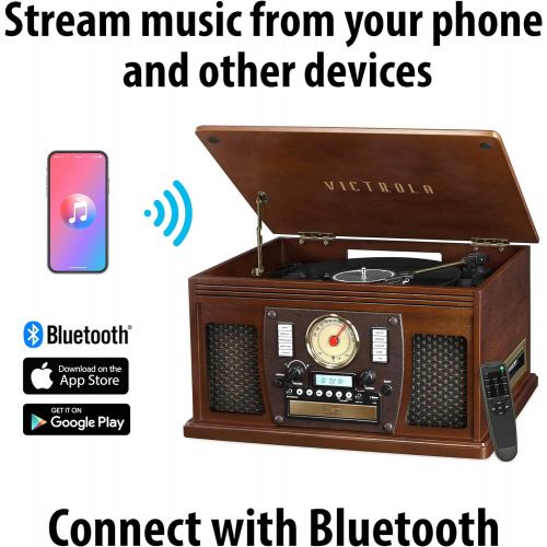  Victrola VTA-600B-ESP 블루투스 턴테이블 스테레오 턴테이블 LP판 오디오 Navigator 8-In-1 Classic Bluetooth Record Player with USB Encoding and 3-Speed Turntable, Brown (Espresso)