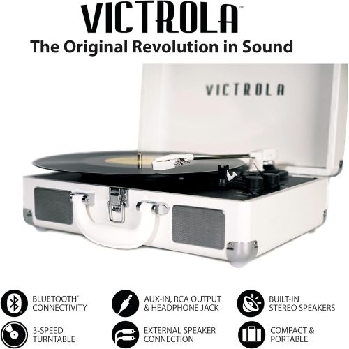  Victrola VSC-400SB-CNV Bluetooth Suitcase Turntable Canvas - Stickers (White)