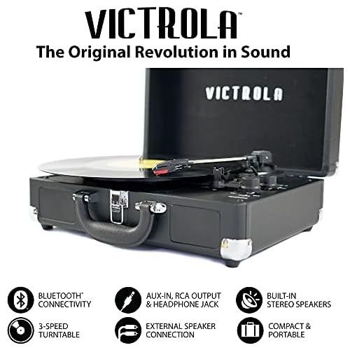  Victrola Bluetooth Suitcase Record Player with 3-Speed Turntable, Farmhouse Oatmeal