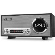 Victrola Bluetooth Digital Clock Stereo with FM Radio and USB Charging, Mahogany