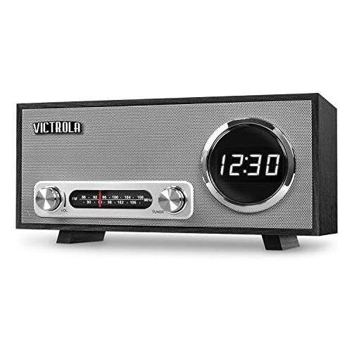  Victrola Bluetooth Digital Clock Stereo with FM Radio and USB Charging, Mahogany