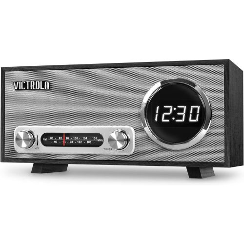  Victrola Bluetooth Digital Clock Stereo with FM Radio and USB Charging, Mahogany