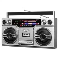 Victrola VBB-10-SLV 1980s Bluetooth Boombox with Cassette Player and AM/FM Radio, Silver
