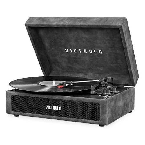  Victrola VSC-580BT-LGR Parker Bluetooth Suitcase Record Player with 3-Speed Turntable, Lambskin Grey