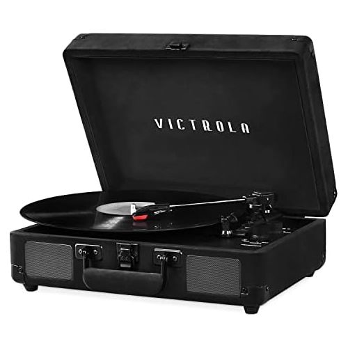  Victrola Vintage 3-Speed Bluetooth Suitcase Turntable with Speakers, Black Velvet