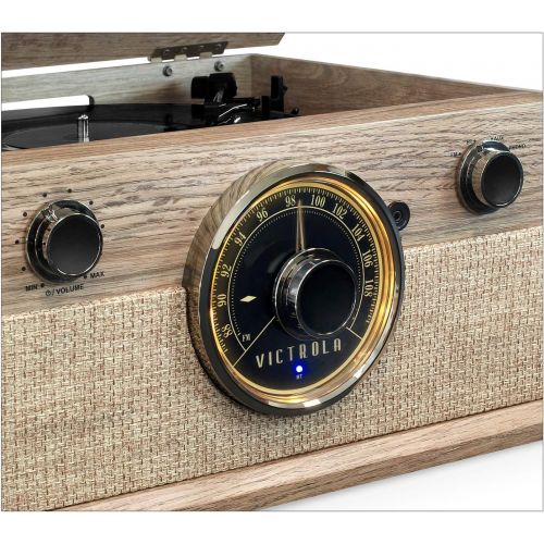  Victrola 4-in-1 Cambridge Farmhouse Modern Bluetooth Turntable with FM Radio, Farmhouse Oatmeal